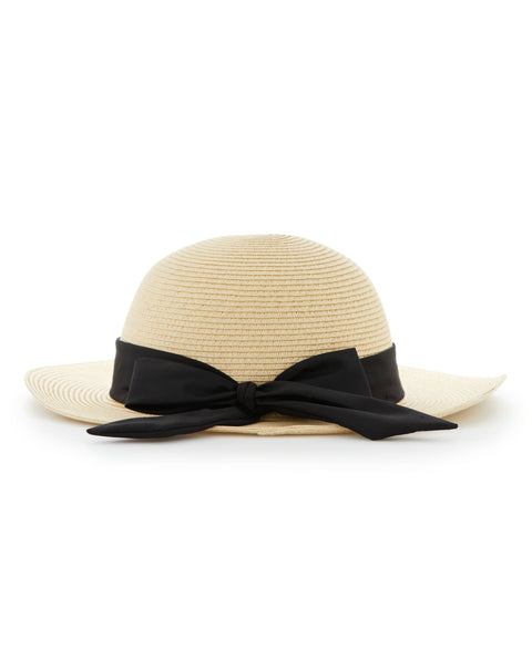 PAPER BRAID WOMEN HAT WITH RIBBON (Cream) 