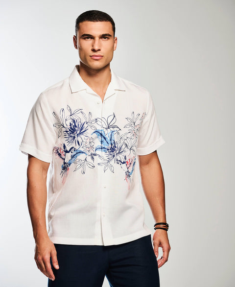 Parrot Chest Print Shirt-Casual Shirts-Cubavera