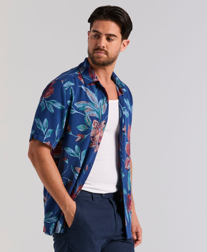 POINTILISM FLORAL PRINT (Navy Peony) 