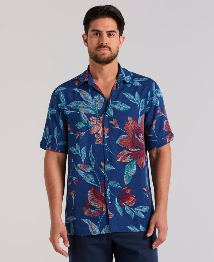 POINTILISM FLORAL PRINT (Navy Peony) 