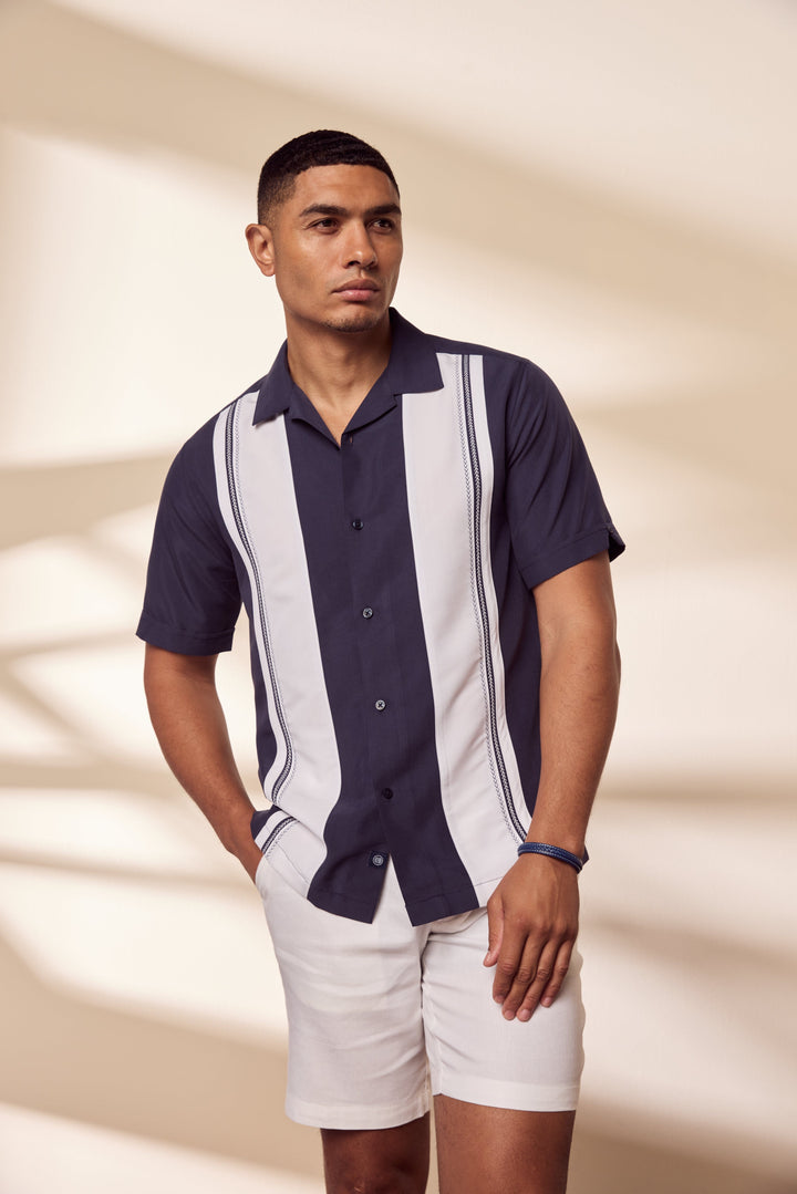 Retro Panel Embroidered Shirt-Casual Shirts-Cubavera
