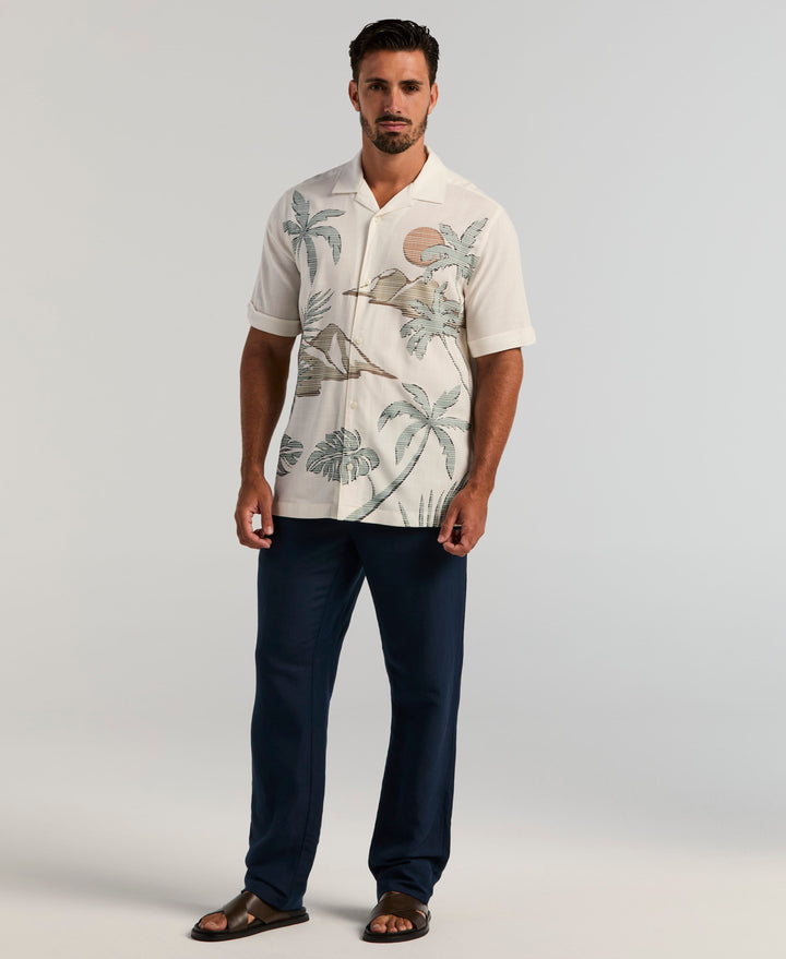 Scenic Print Guayabera Shirt (Egret) 