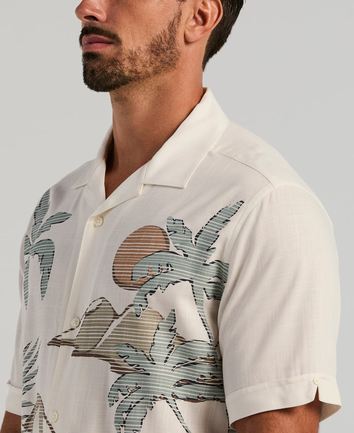 Scenic Print Guayabera Shirt (Egret) 