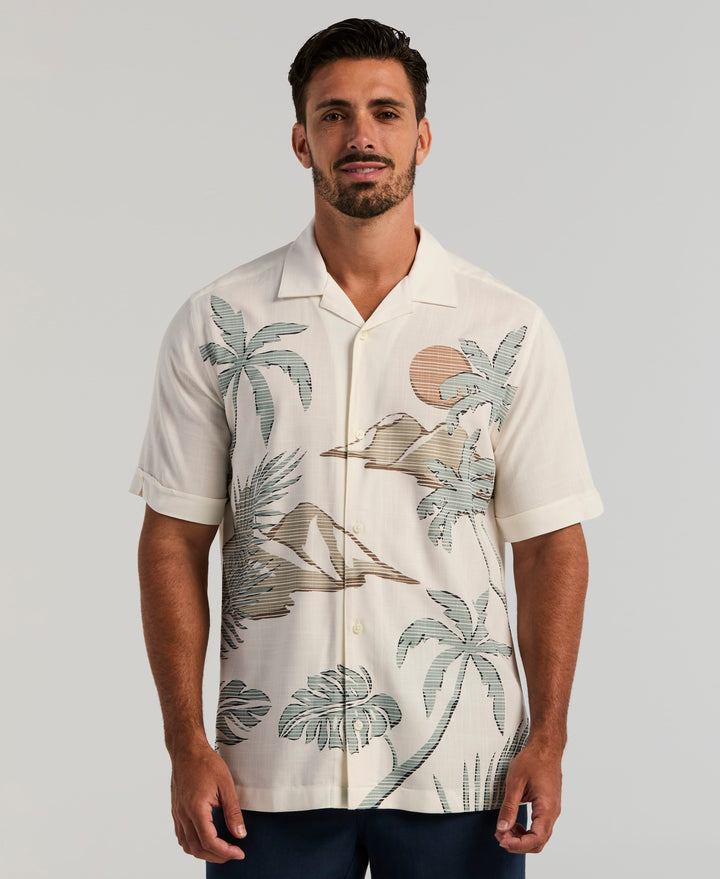 Scenic Print Guayabera Shirt (Egret) 