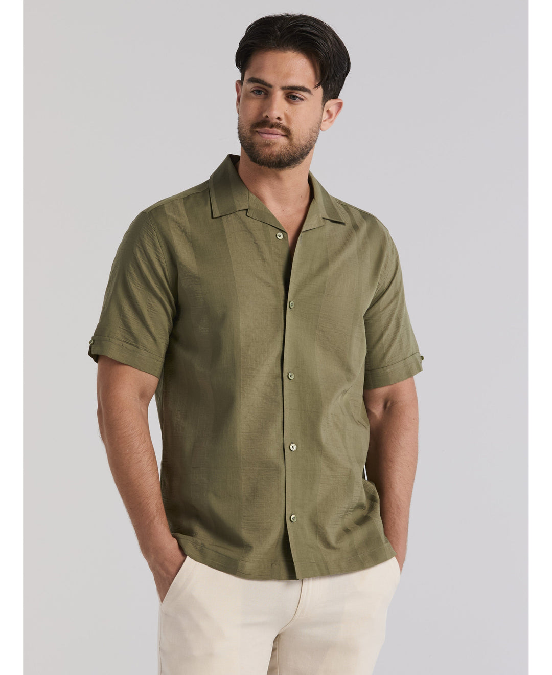 Seersucker Texture Shirt-Casual Shirts-Cubavera