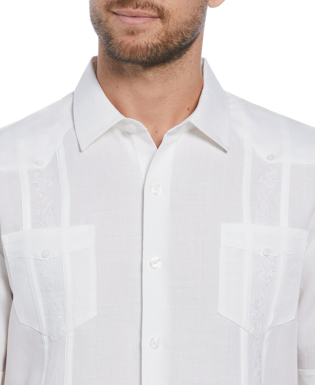 Short Sleeve Embroidered Guayabera (Brilliant White) 