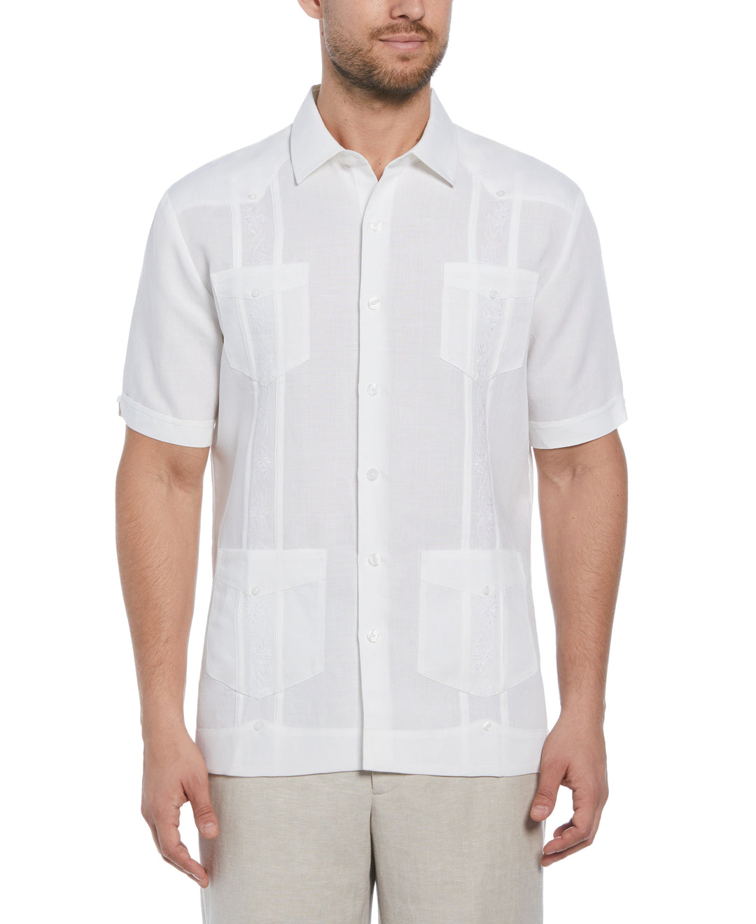 Short Sleeve Embroidered Guayabera (Brilliant White) 