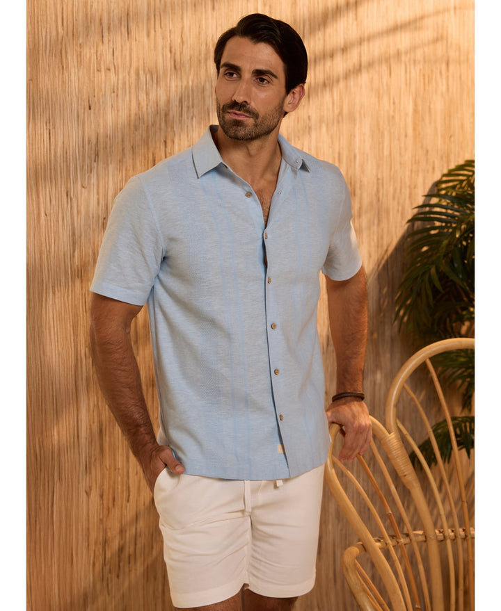 Linen Blend Slub Texture Panel Shirt-Casual Shirts-Cubavera