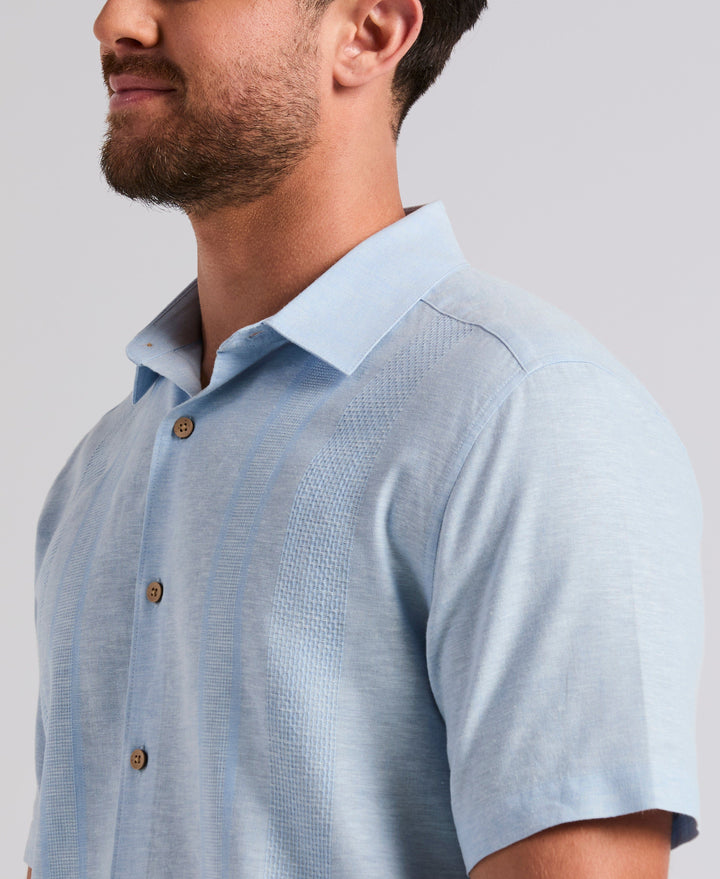 Linen Blend Slub Texture Panel Shirt (Placid Blue) 