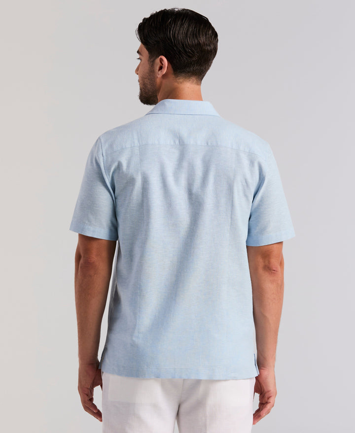 Linen Blend Slub Texture Panel Shirt (Placid Blue) 