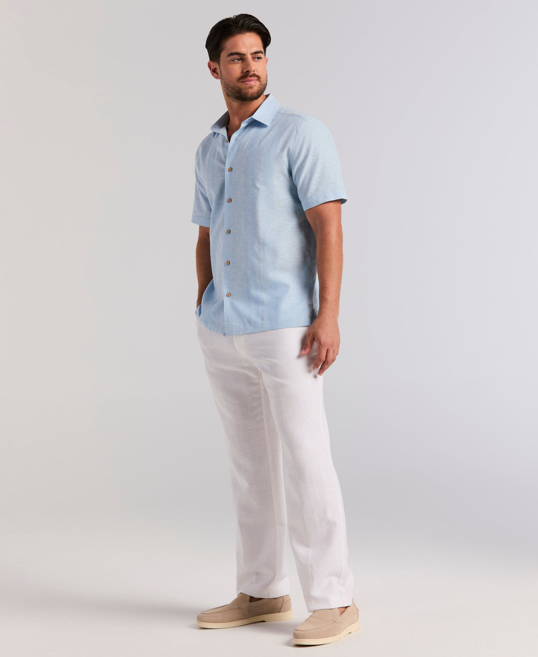 Linen Blend Slub Texture Panel Shirt (Placid Blue) 