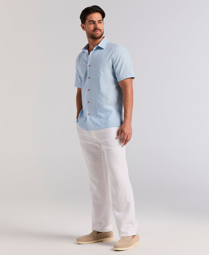 Linen Blend Slub Texture Panel Shirt (Placid Blue) 