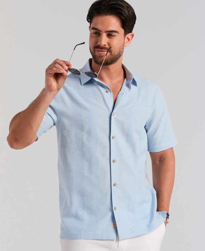 Linen Blend Slub Texture Panel Shirt (Placid Blue) 