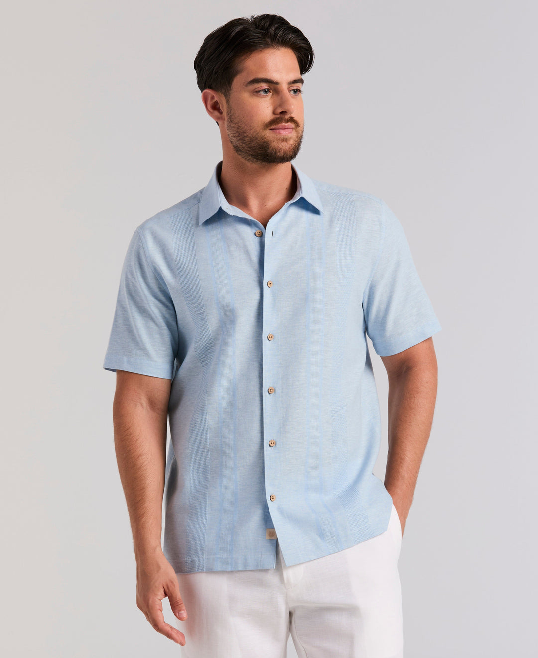 Linen Blend Slub Texture Panel Shirt (Placid Blue) 