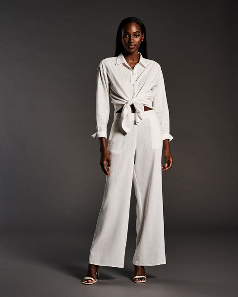 Solid Linen-Blend Blouse--Cubavera