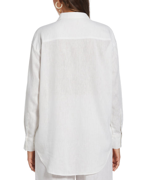 Solid Linen-Blend Blouse (Brilliant White) 