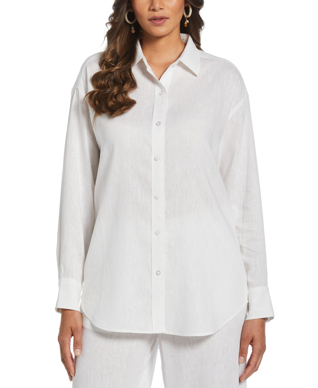 Solid Linen-Blend Blouse (Brilliant White) 