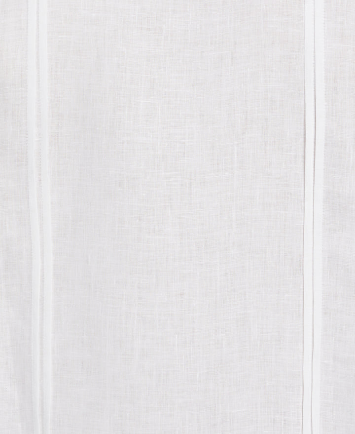 Solid Linen Guayabera Shirt with Contrast Embroidery (Brilliant White) 