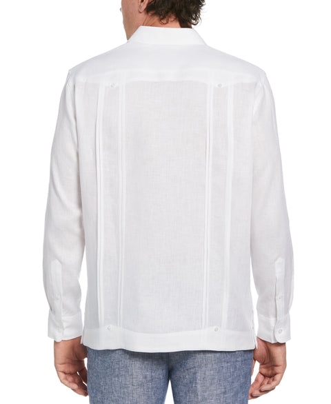 Solid Linen Guayabera Shirt with Contrast Embroidery (Brilliant White) 