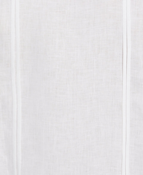 Solid Linen Guayabera Shirt with Contrast Embroidery (Brilliant White) 
