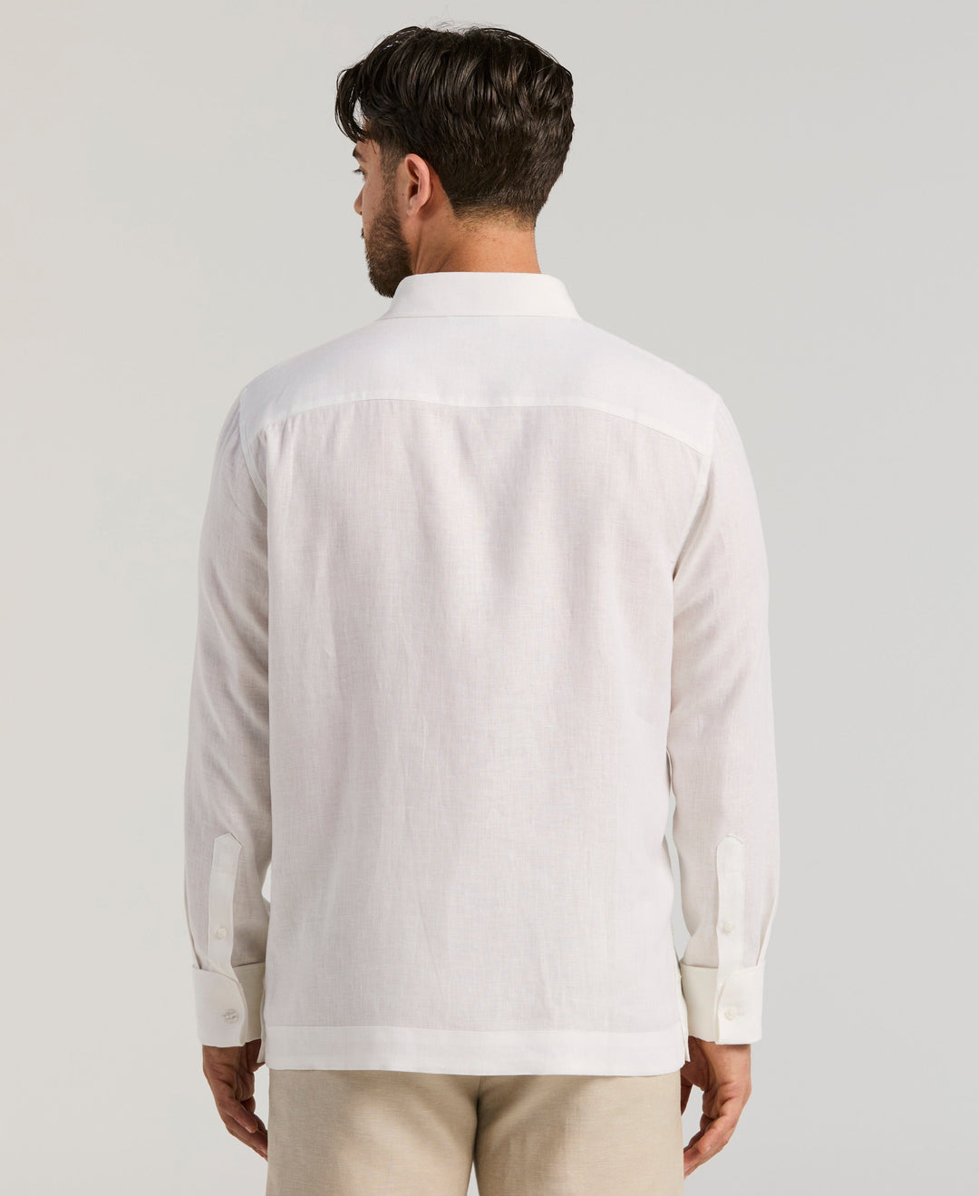 Solid Linen Presidential Guayabera Shirt (Brilliant White) 