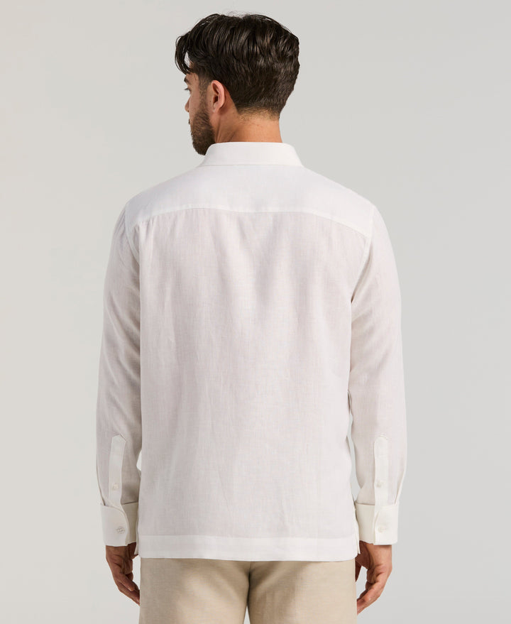 Solid Linen Presidential Guayabera Shirt (Brilliant White) 