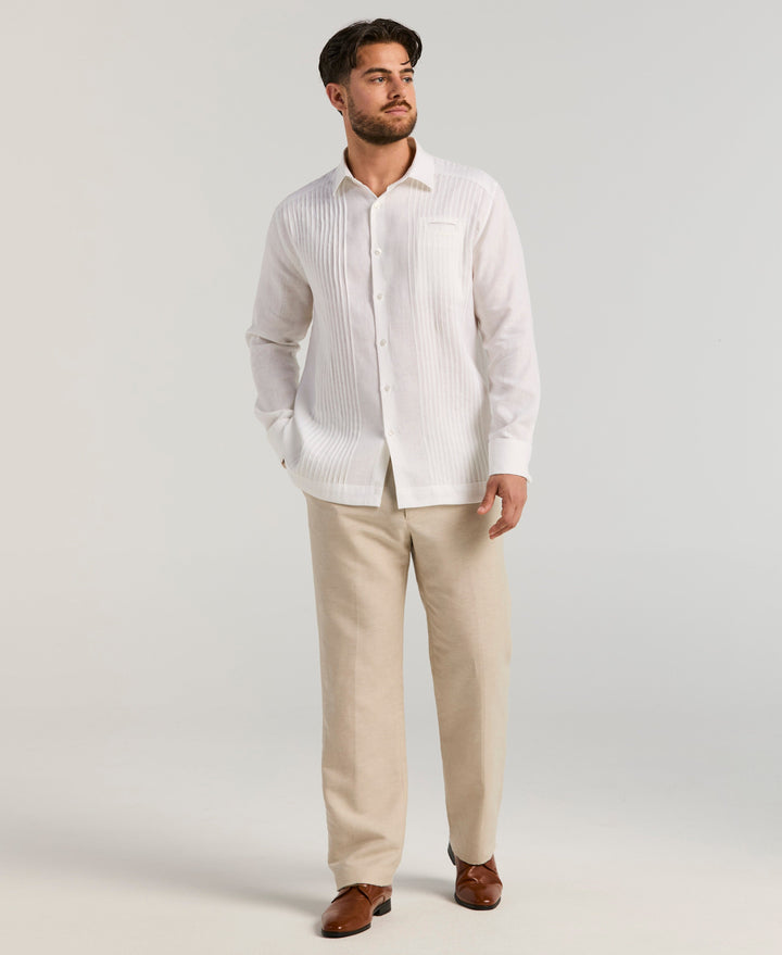 Solid Linen Presidential Guayabera Shirt (Brilliant White) 