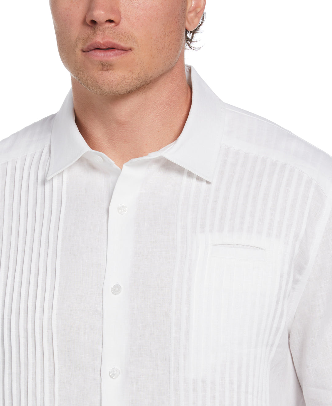 Solid Linen Presidential Guayabera Shirt (Brilliant White) 