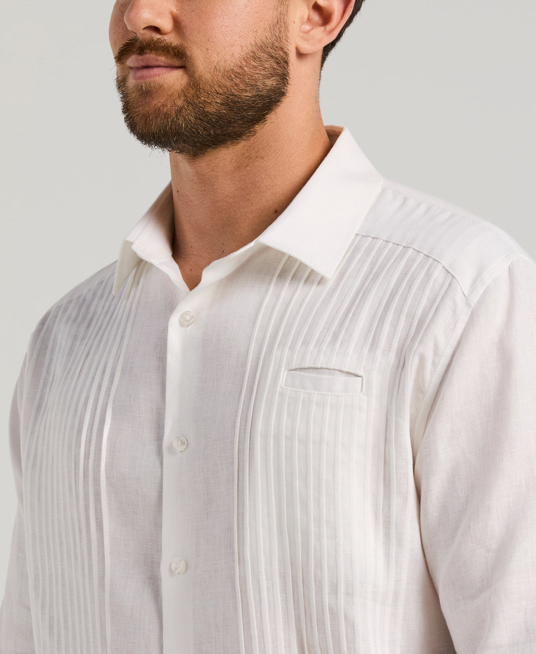 Solid Linen Presidential Guayabera Shirt (Brilliant White) 