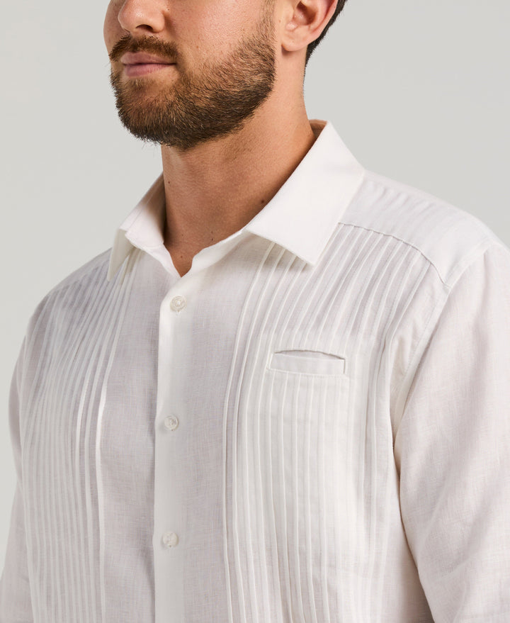 Solid Linen Presidential Guayabera Shirt (Brilliant White) 