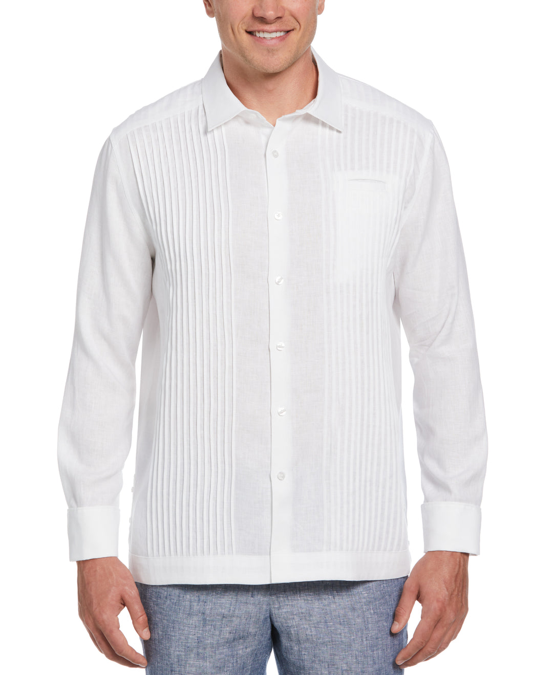 Solid Linen Presidential Guayabera Shirt (Brilliant White) 