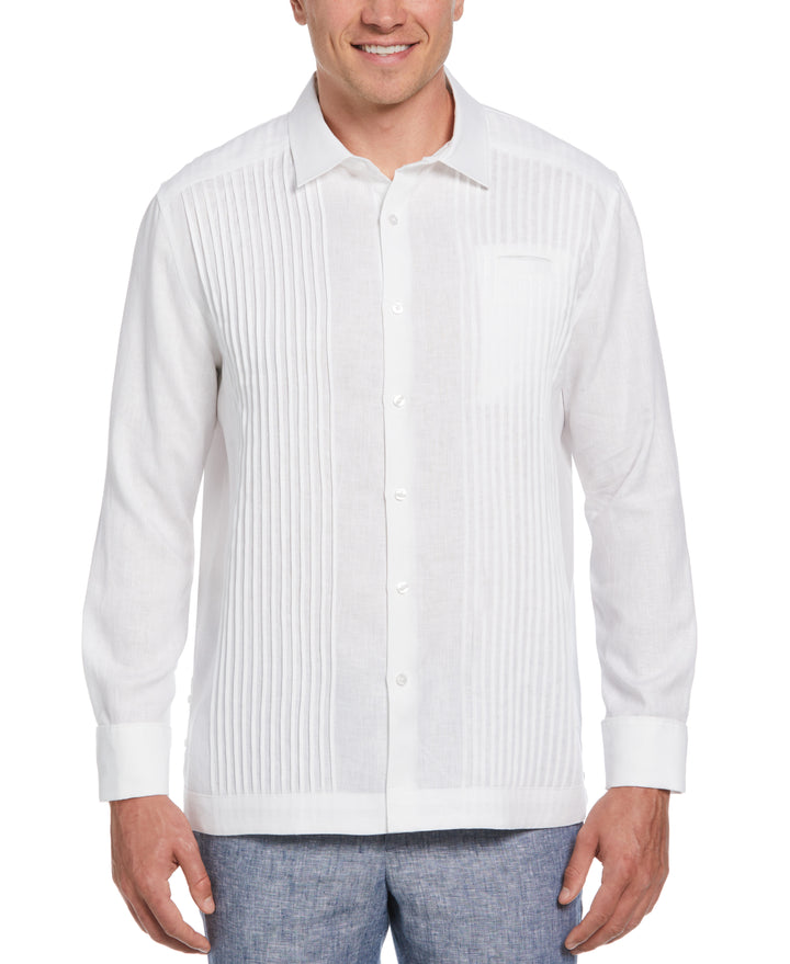 Solid Linen Presidential Guayabera Shirt (Brilliant White) 