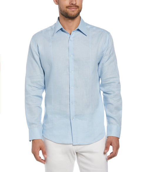 100% Linen Tuck Long Sleeve Button-Down Shirt (Cashmere Blue) 