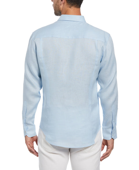 100% Linen Tuck Long Sleeve Button-Down Shirt (Cashmere Blue) 