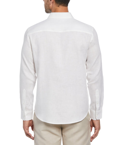 100% Linen Tuck Long Sleeve Button-Down Shirt (Bright White) 