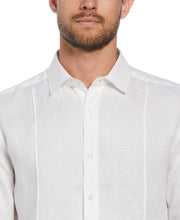 100% Linen Tuck Long Sleeve Button-Down Shirt (Bright White) 