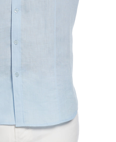 100% Linen Tuck Long Sleeve Button-Down Shirt (Cashmere Blue) 