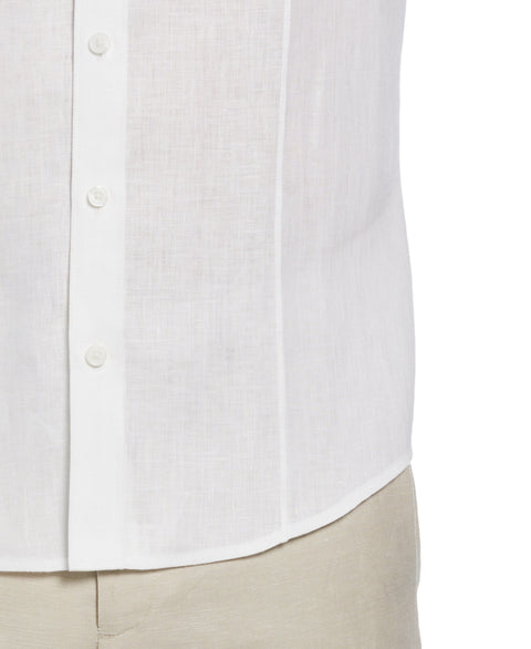 100% Linen Tuck Long Sleeve Button-Down Shirt (Bright White) 