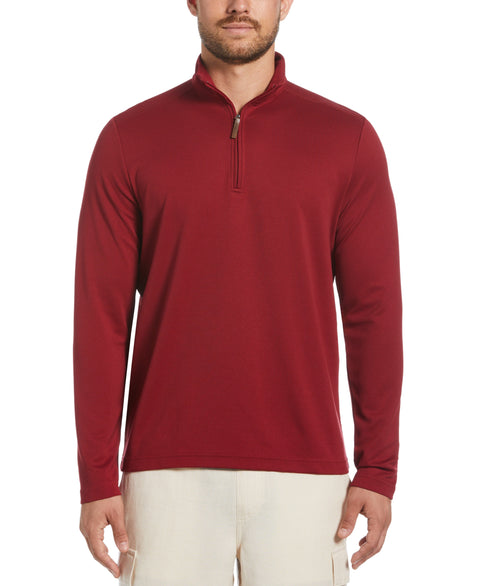 Solid Textured Quarter-Zip Pullover Sweater (Biking Red) 