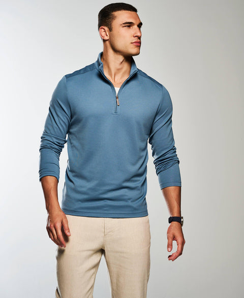 Solid Textured 1/4 Zip Pullover Sweater--Cubavera