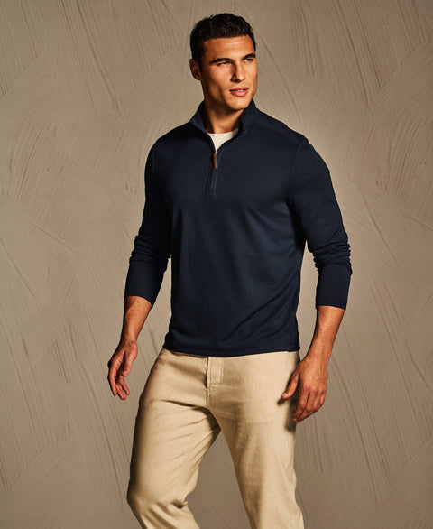 Solid Textured 1/4 Zip Pullover Sweater-Sweaters-Cubavera