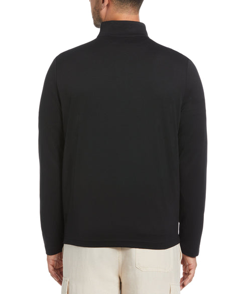 Solid Textured Quarter-Zip Pullover Sweater (Jet Black) 