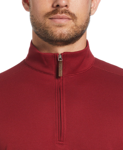 Solid Textured Quarter-Zip Pullover Sweater (Biking Red) 