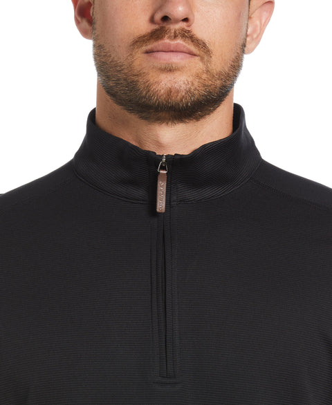 Solid Textured Quarter-Zip Pullover Sweater (Jet Black) 