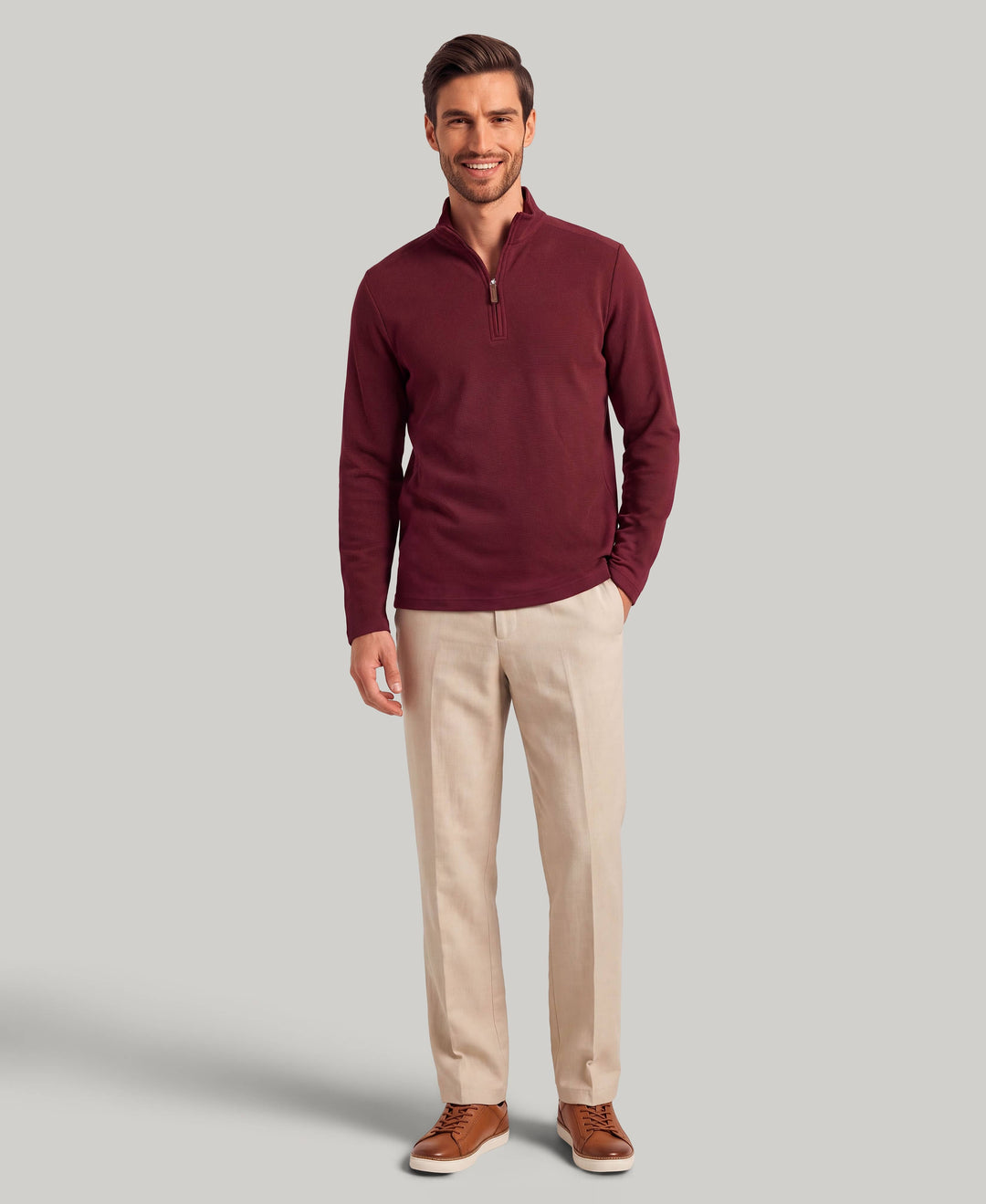 1/4 Zip Long Sleeve Sweater (Tawny Port) 