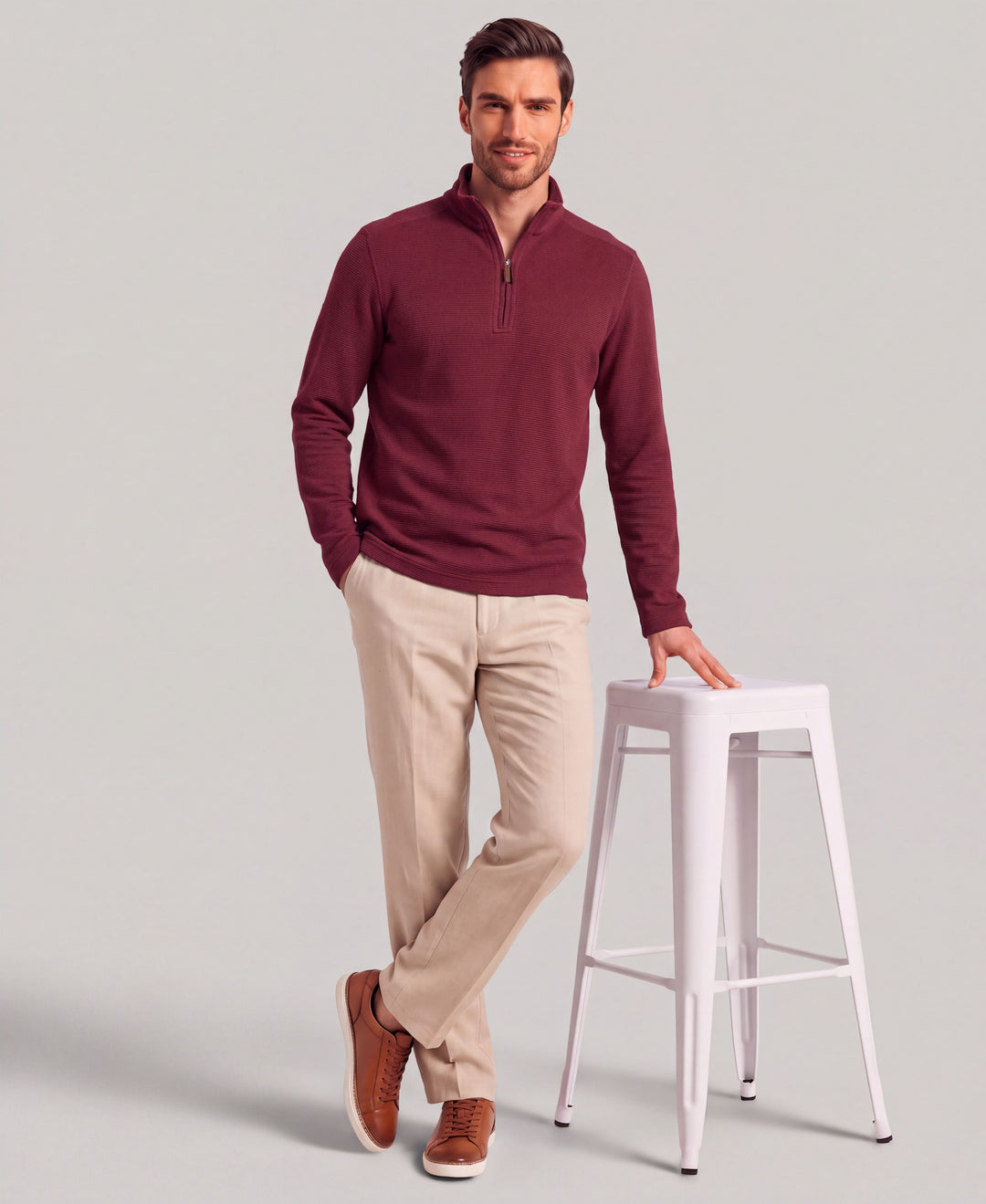 1/4 Zip Long Sleeve Sweater (Tawny Port) 