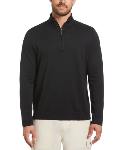 Solid Textured Quarter-Zip Pullover Sweater (Jet Black) 