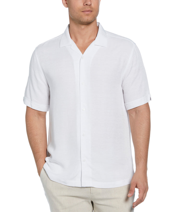 Viscose Textured Cuban Collar Shirt (Brilliant White) 