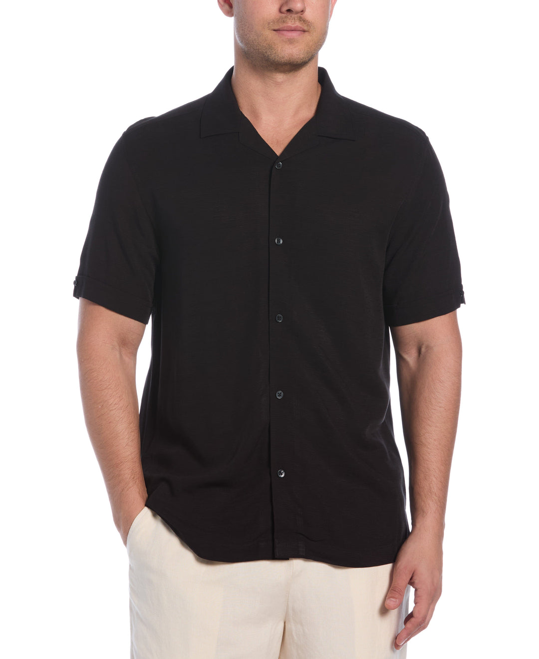 Viscose Textured Cuban Collar Shirt (Jet Black) 