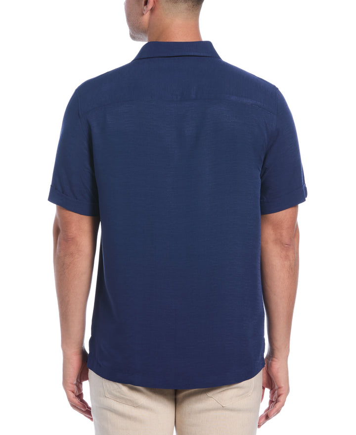 Viscose Textured Cuban Collar Shirt (Estate Blue) 